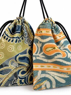 Thearah Vegan Silk Drawstring Pouches, Assorted Prints, 3 Piece Set
